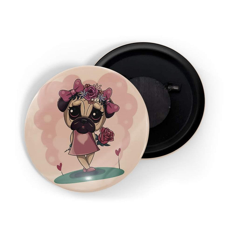 dhcrafts Orange color Round Fridge Magnet Girl Pug D2 Glossy Finish Design Pack of 1
